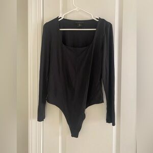 House of Harlow 1960 Bodysuit Black Long Sleeve Size L Stretch Square Neck